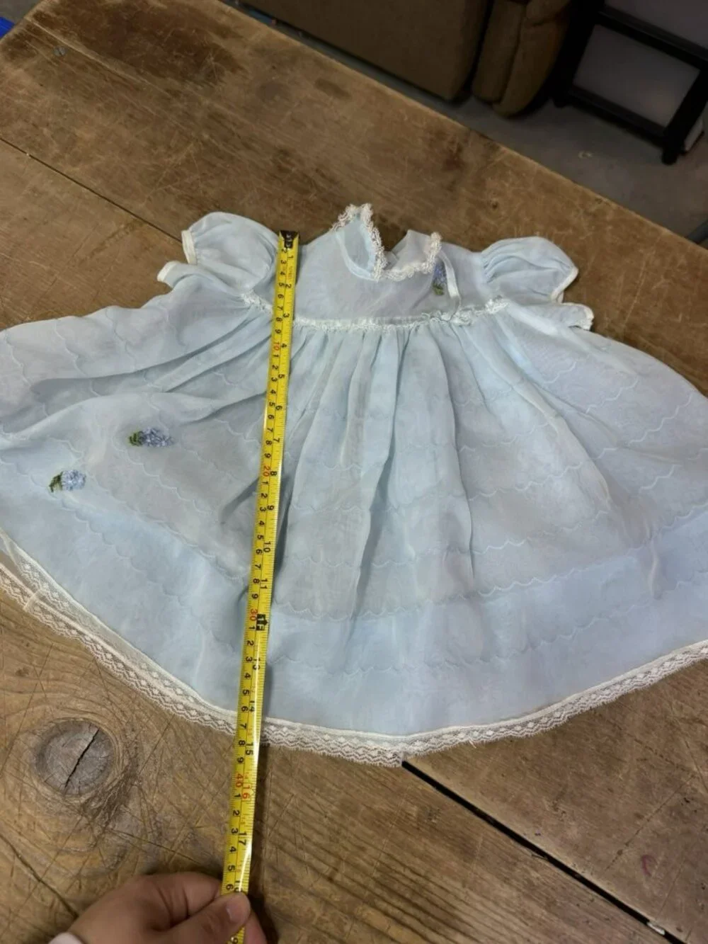 Vintage 1950s Nannette Shirley Temple Blue Baby Dress Lace Chiffon Sheer FIT 12M